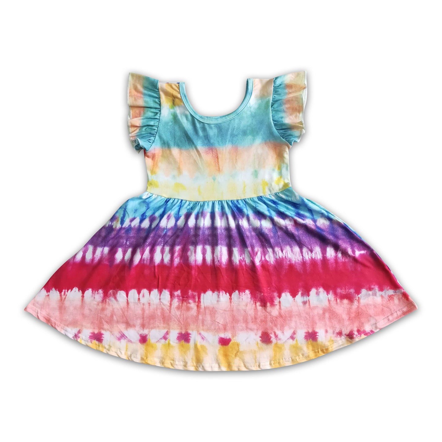 Flutter sleeve tie dye print baby girls summer twirl dresses