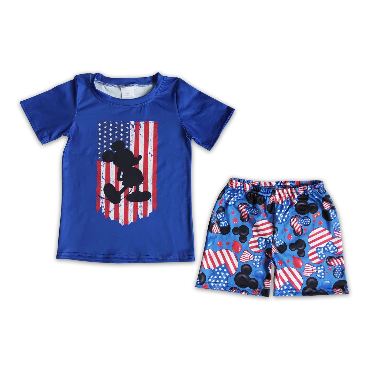 Cute mouse blue short sleeve shirt shorts boy 4th of july clothes