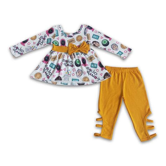 Yellow bow tunic criss cross leggings toddler girls clothing