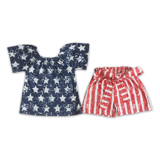 Star short sleeve stripe shorts girls 4th of july outfits
