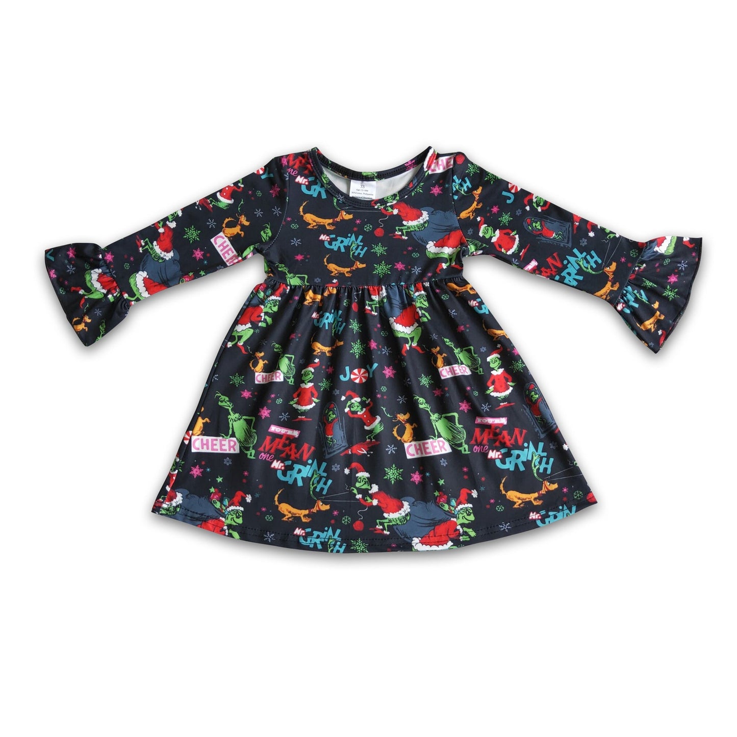 Long sleeve green face Christmas toddler girl dresses