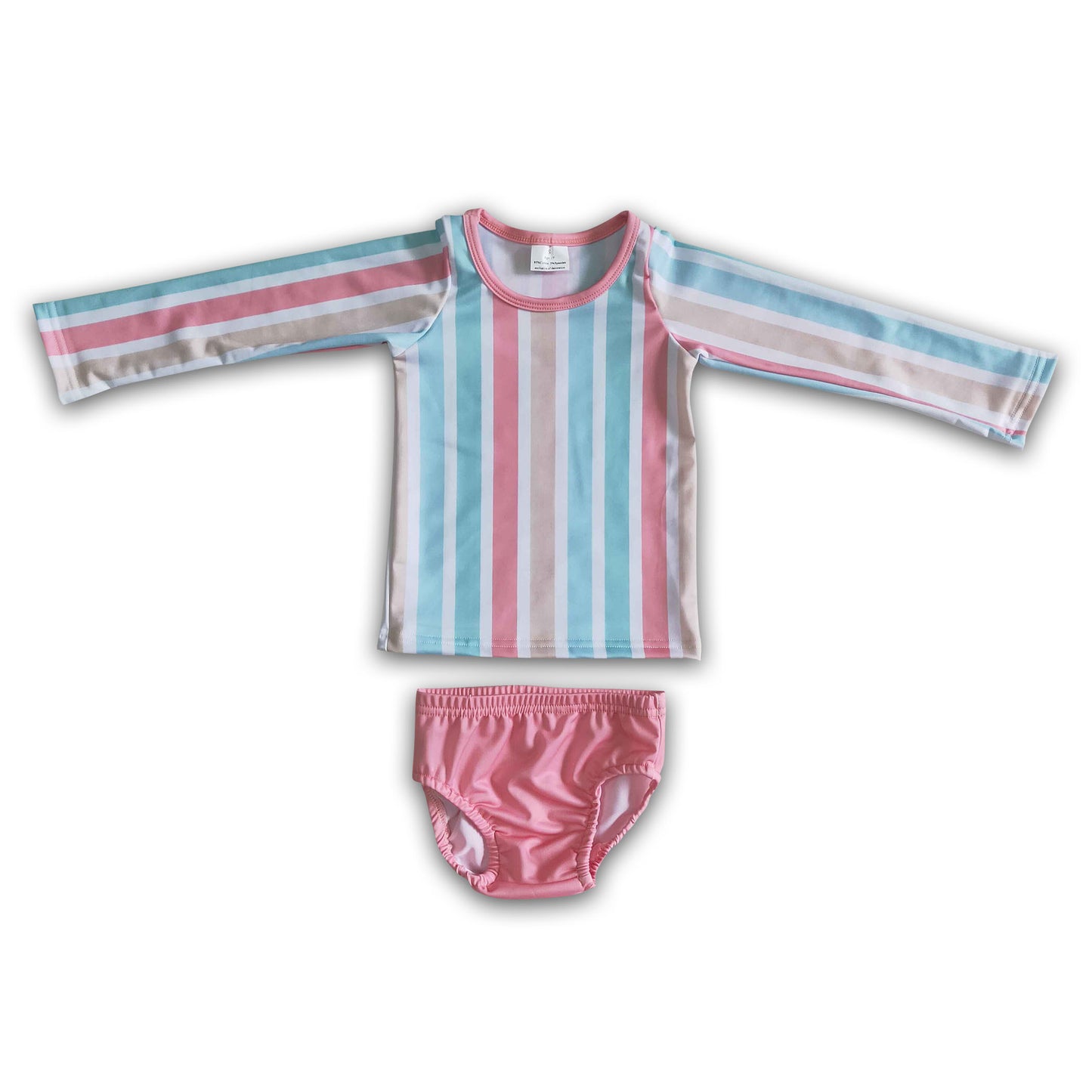 Pink colorful stripe long sleeve baby girls summer swimsuit