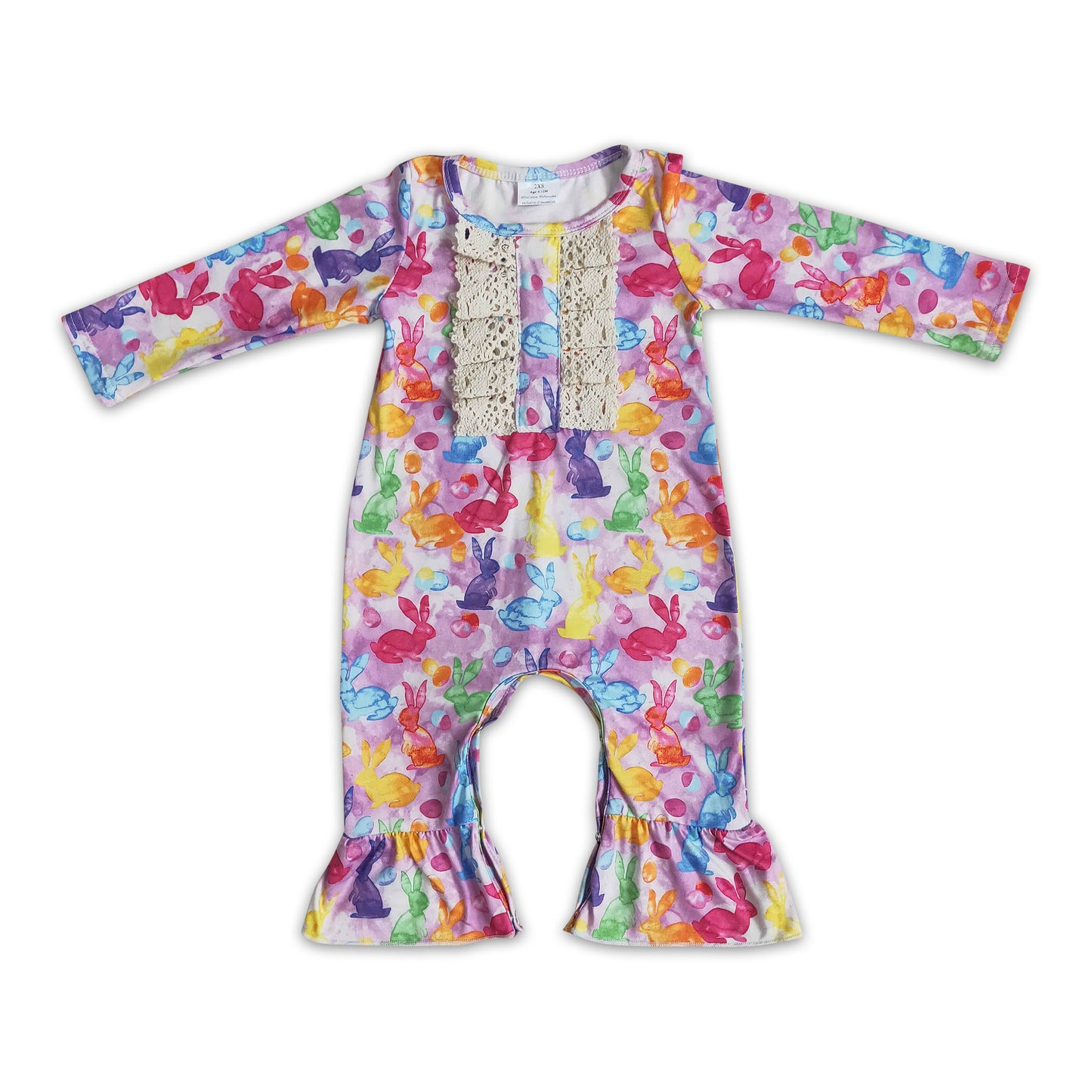 Long sleeve colorful bunny baby girls easter romper