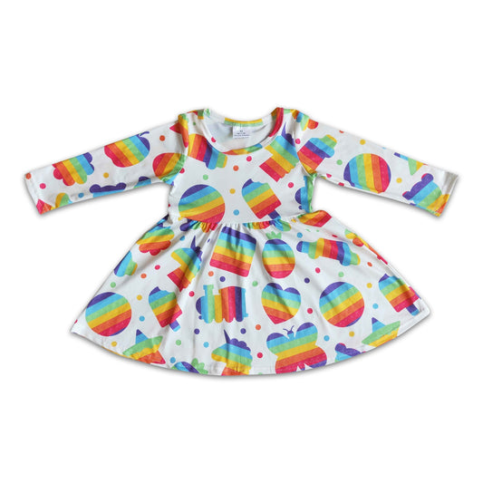 Cute print rainbow bubbles long sleeve girls twirl dresses