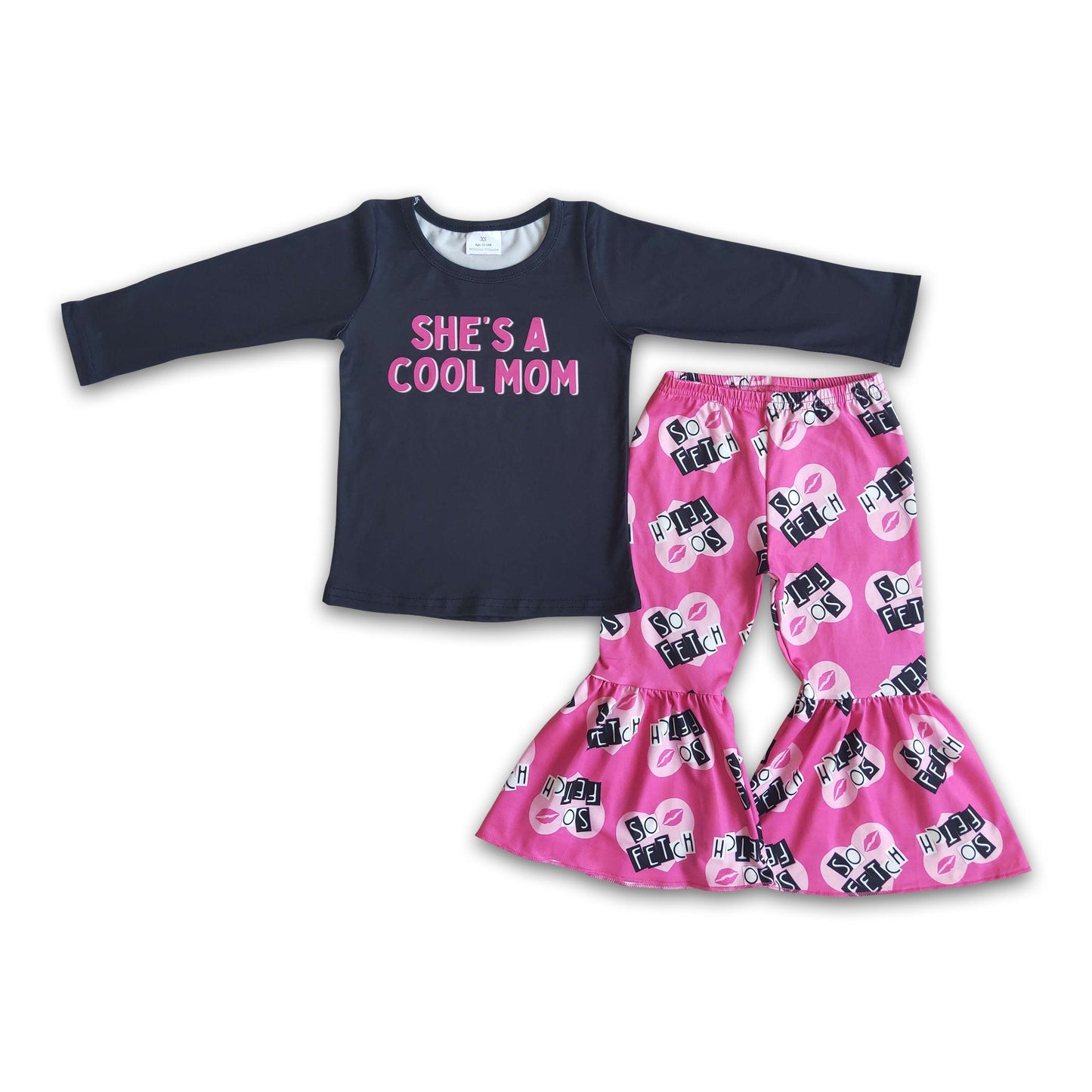 She is a cool mom shirt bell bottom pants set kids clothes girls