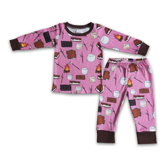 Pink cake chocolate milk long sleeve girls pajamas