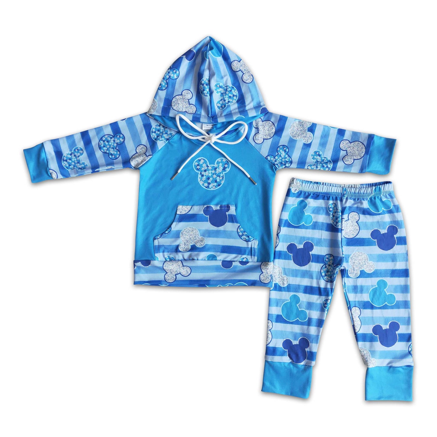 Blue cute mouse long sleeve boy boutique hoodie set