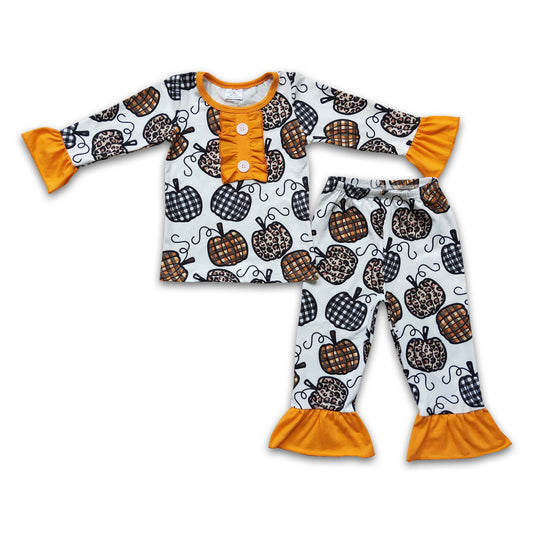 Leopard pumpkin girls long sleeve pajamas