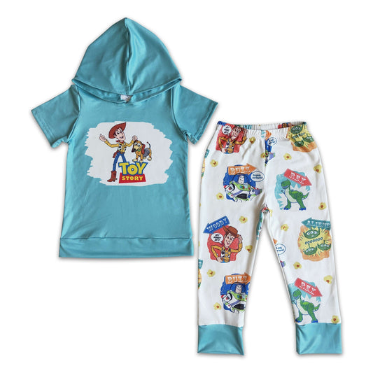 Short sleeve boy cute toy print hoodie set kids children clothing