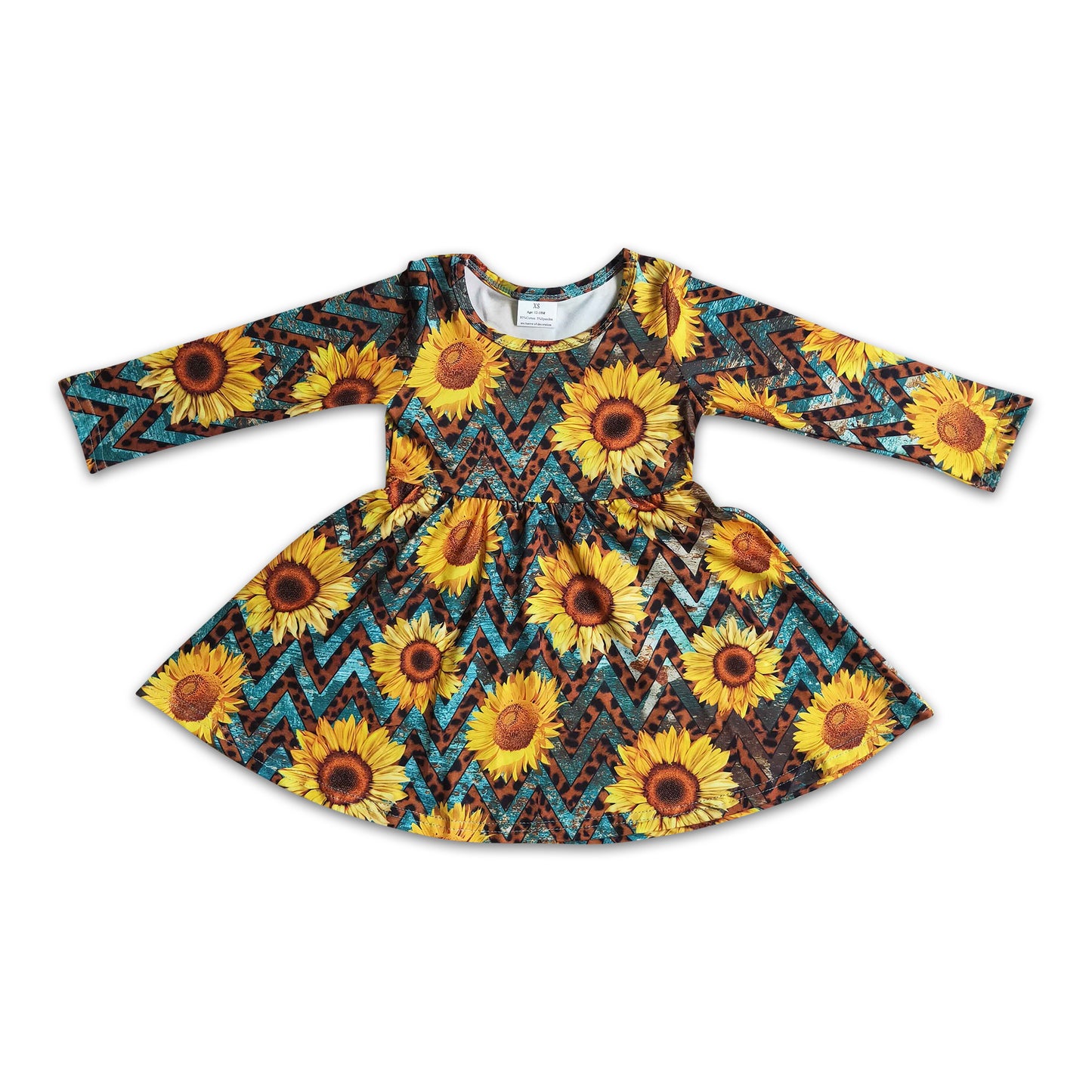 Sunflower print long sleeve girls twirl fall dresses