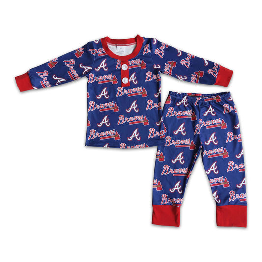 Braves print long sleeve boy team pajamas