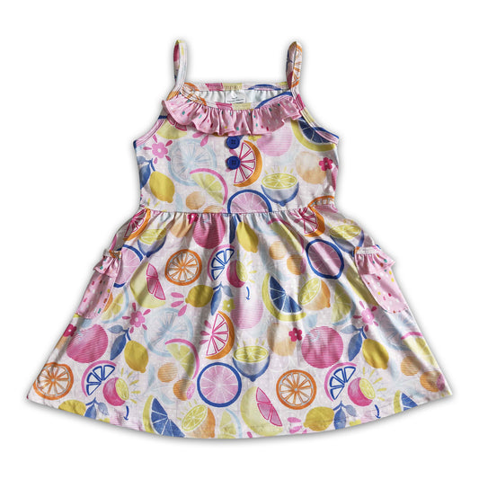 Sleeveless fruit print pocket baby girls summer dresses