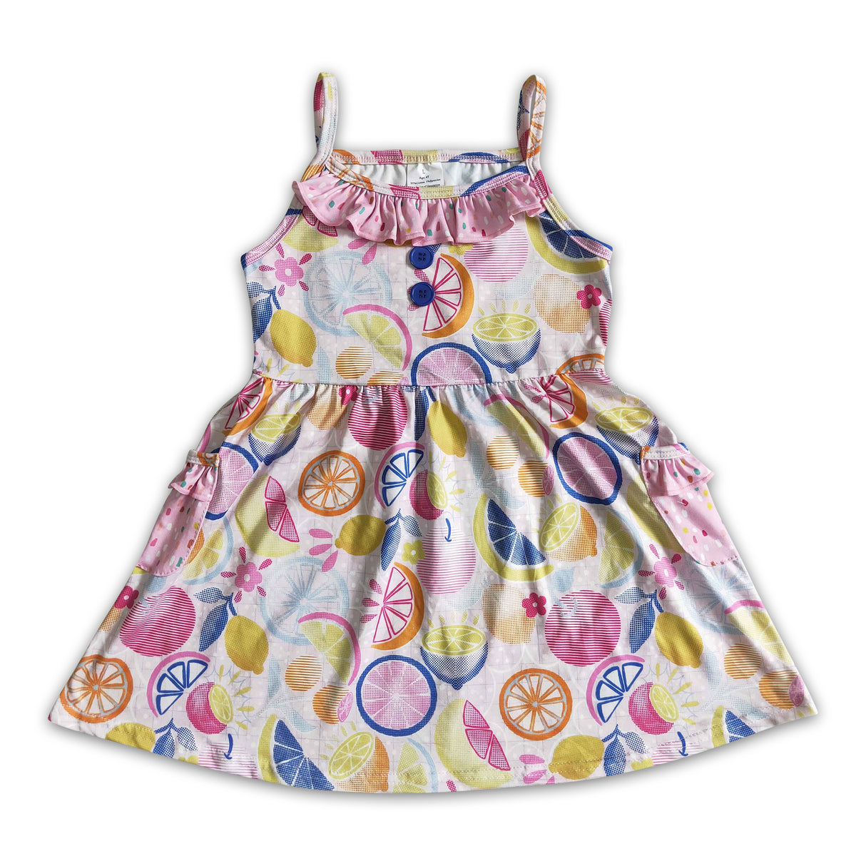 Sleeveless fruit print pocket baby girls summer dresses