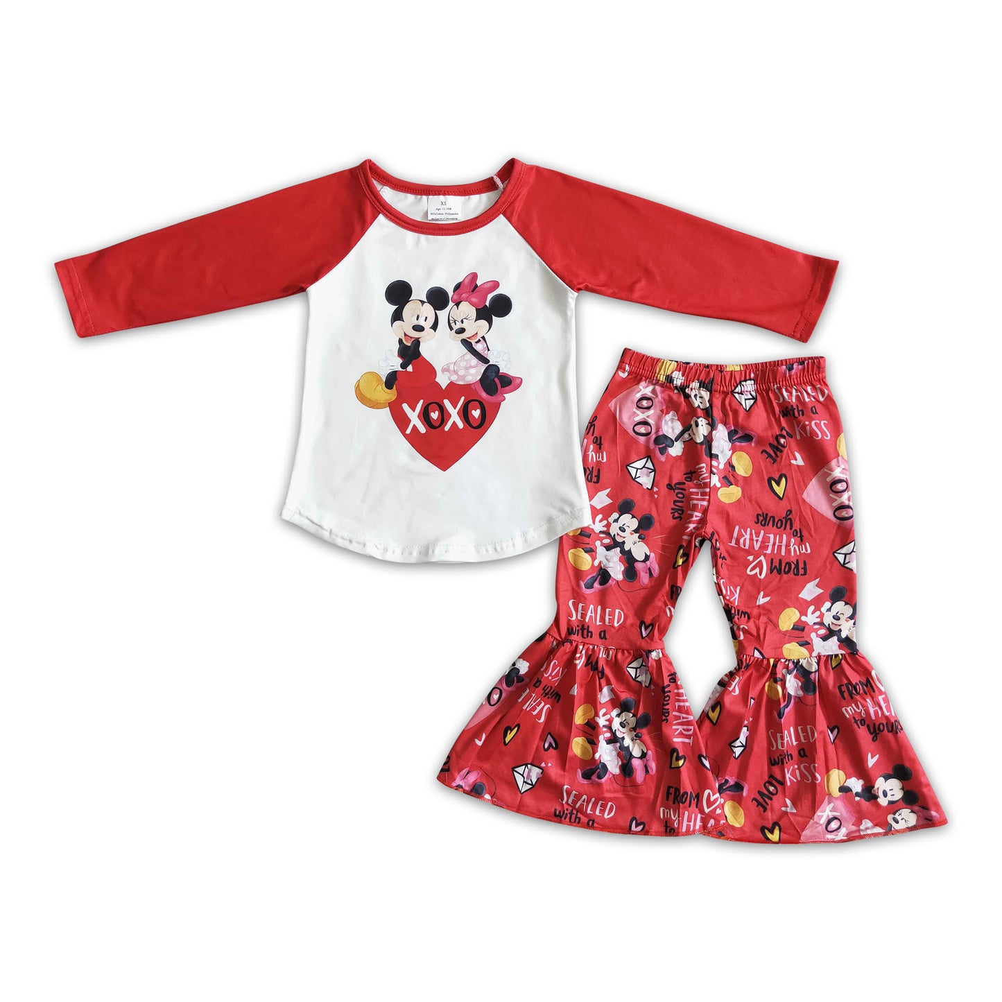 Heart mouse print red bell bottom pants girls Valentine's day clothing