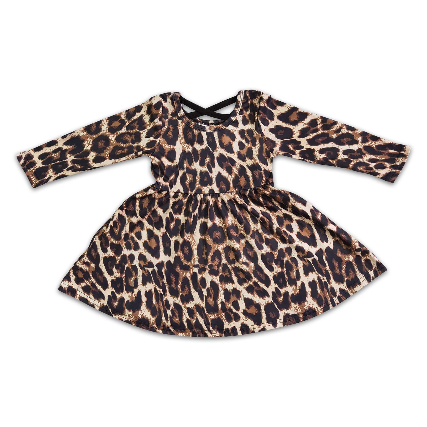 Leopard print long sleeve baby girl twirl dresses