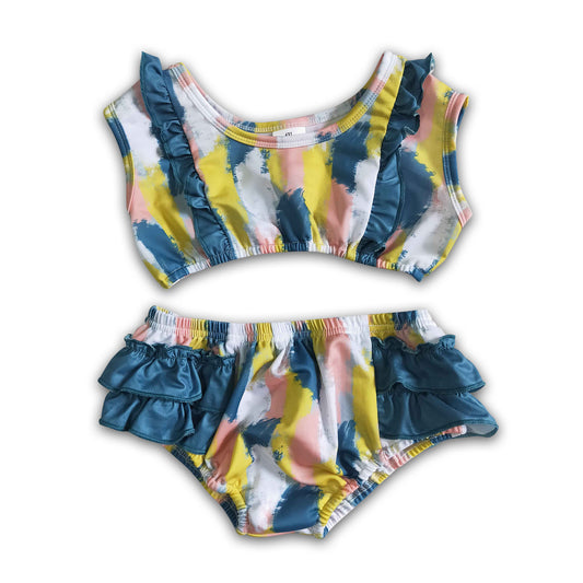 Sleeveless stripe ruffle baby girls summer swimsuit