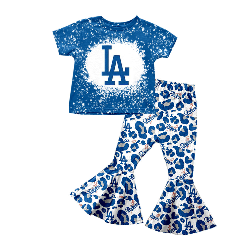 MOQ 5 blue LA top leopard pants girls team outfits