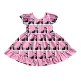MOQ  3 Short sleeves pink patchwork ruffle singer girls dress