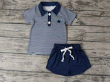MOQ 3 pcs star navy stripe polo shirt shorts boy team clothes