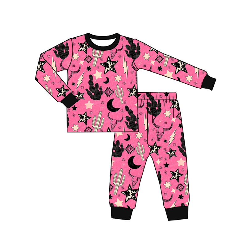 MOQ 5  pink cactus bull kull baby girls western pajamas