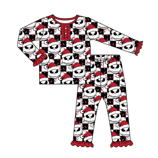 MOQ 5 skull Christmas hat plaid kids girls pajamas