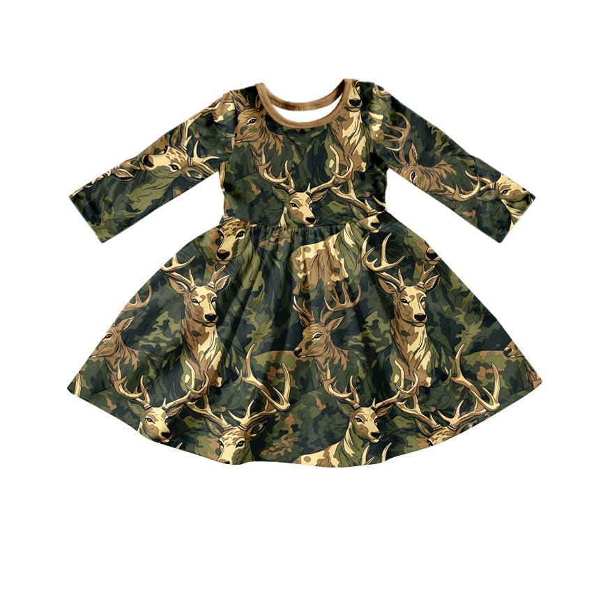 MOQ 5 deer camo long sleeves baby girls hunting dress