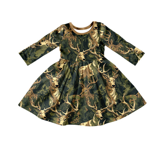 MOQ 5 deer camo long sleeves baby girls hunting dress