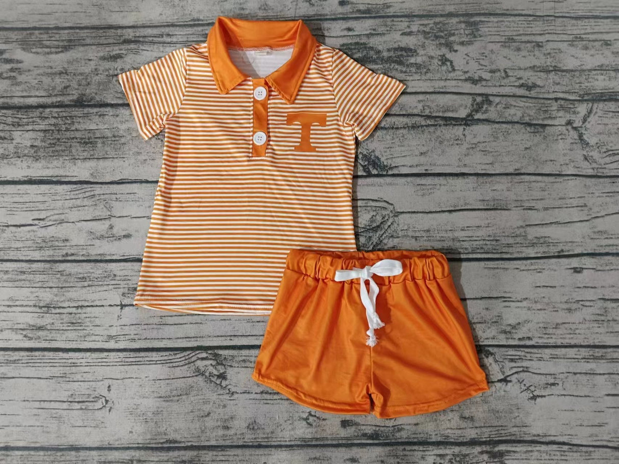 MOQ 3 pcs T yellow stripe polo shirt shorts boy team clothes