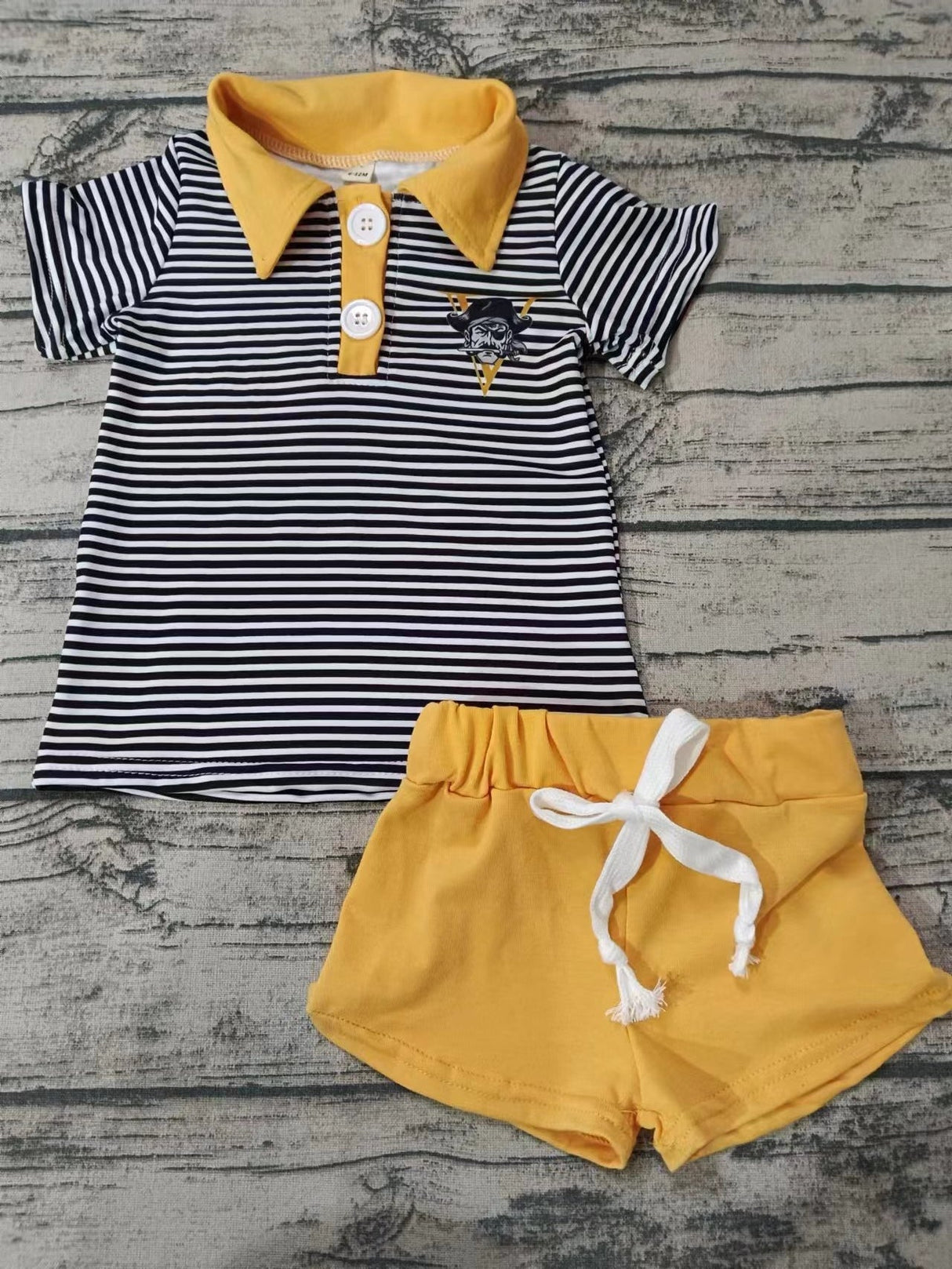 MOQ 3 pcs V black stripe polo shirt shorts boy team clothes