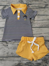 MOQ 3 pcs V black stripe polo shirt shorts boy team clothes