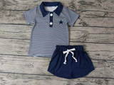 MOQ 3 pcs star navy stripe polo shirt shorts boy team clothes