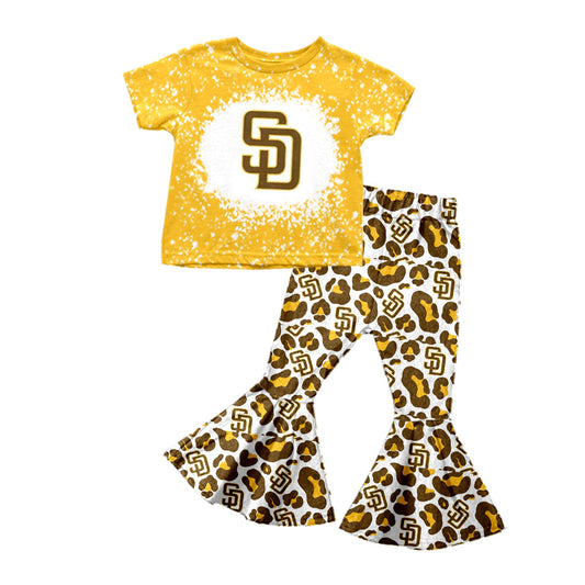 MOQ 5 yellow SD top leopard pants girls team outfits