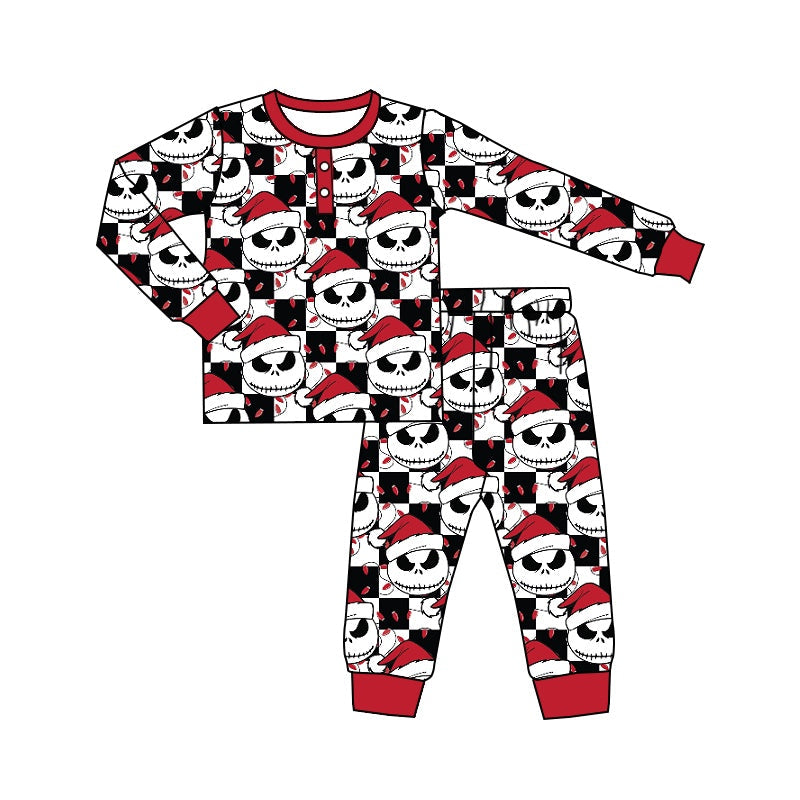 MOQ 5 skull Christmas hat plaid kids boy pajamas