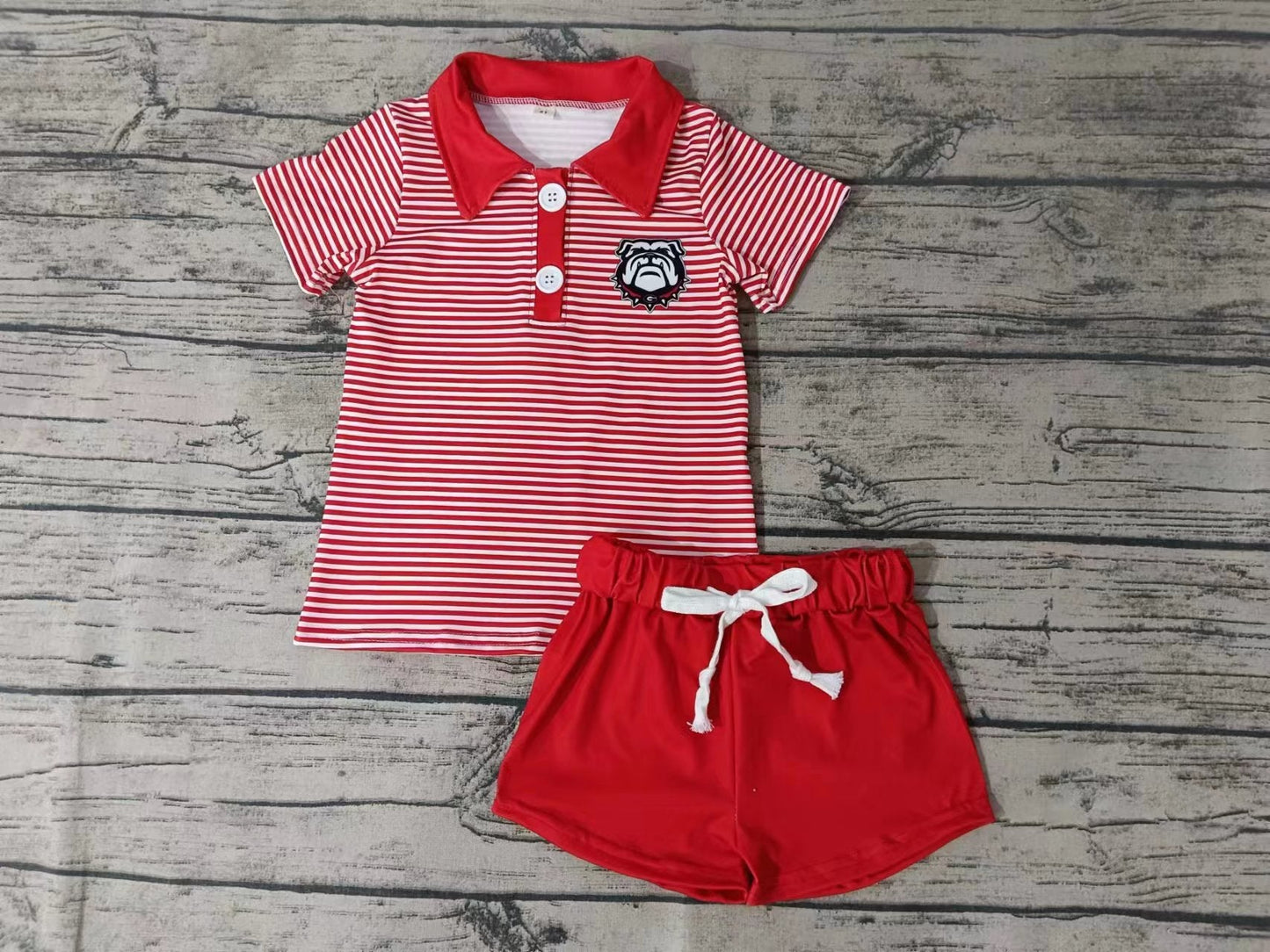 MOQ 3 pcs dog red stripe polo shirt shorts boy team clothes