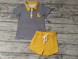 MOQ 3 pcs yellow dogs black stripe polo shirt shorts boy team clothes
