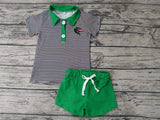 MOQ 3 pcs black stripe polo shirt green shorts boy team clothes