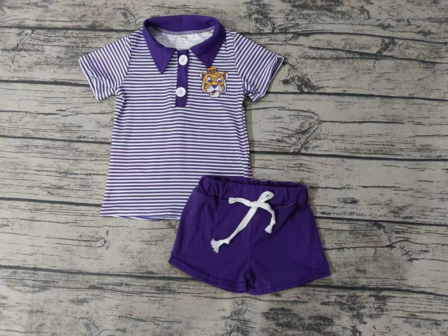 MOQ 3 pcs tiger stripe polo shirt purple shorts boy team clothes