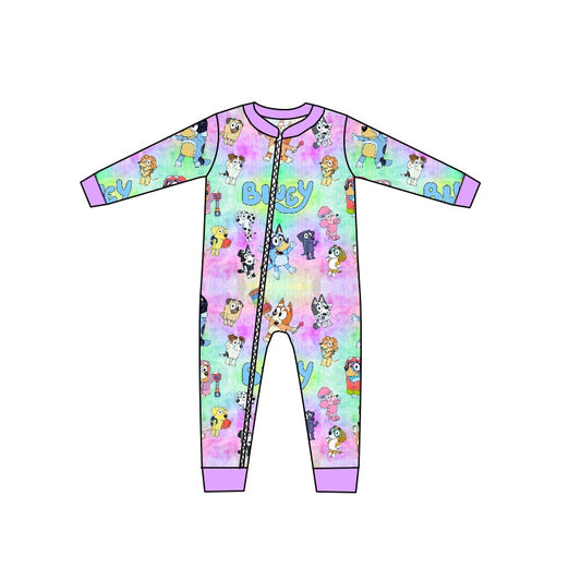 MOQ 5 PCS tie dye dogs baby girls zipper romper