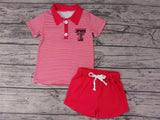 MOQ 3 pcs T T red stripe polo shirt shorts boy team clothes