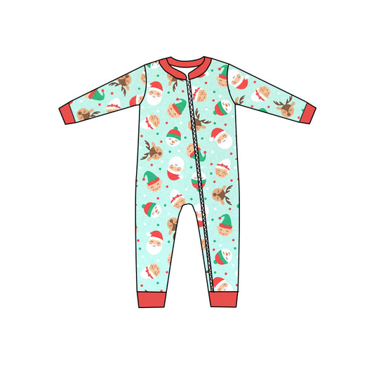 MOQ 5 PCS green santa deer baby boy Christmas zipper romper