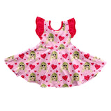 MOQ  3 Red flutter sleeves heart ears singer girls dresses