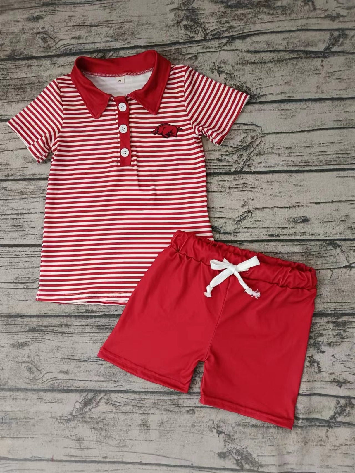 MOQ 3 pcs hogs red stripe polo shirt shorts boy team clothes