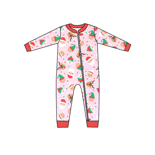 MOQ 5 PCS pink santa deer baby girls Christmas zipper romper