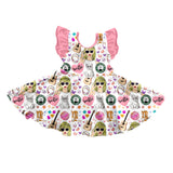 MOQ  3 pink flutter sleeves heart guitar ears singer girls dresses