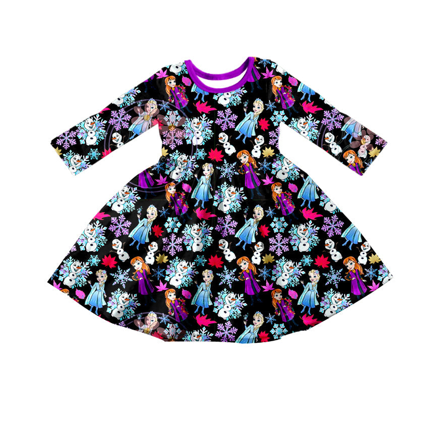 MOQ 5 snowflake princess long sleeves girls dresses