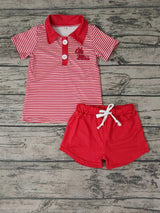 MOQ 3 pcs O red stripe polo shirt shorts boy team clothes