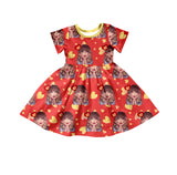MOQ  3 red short sleeves heart ears singer girls dresses