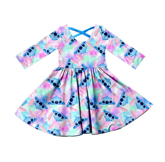 MOQ 5 long sleeves tie dye koala baby girls dress