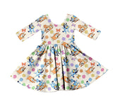MOQ 5 dog floral long sleeves baby girls dresses