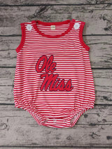 MOQ 3 pcs sleeveless O red stripe baby team romper